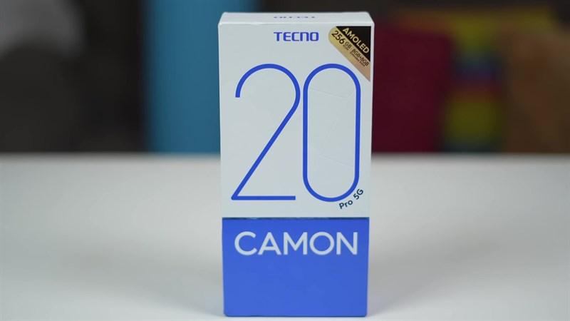 Bên trong hộp bao gồm: Tecno Camon 20 Pro, sách hướng dẫn sử dụng, ốp lưng, que chọc SIM, củ sạc, cáp sạc và tai nghe.