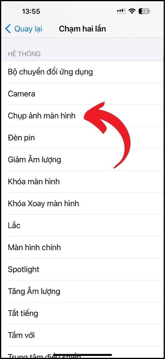 Chọn Chụp ảnh m&agrave;n h&igrave;nh.