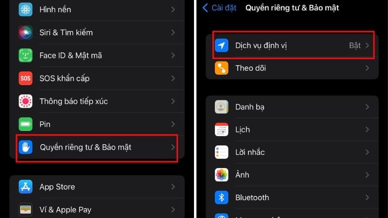 Truy cập Dịch vụ định vị để tắt định vị iOS