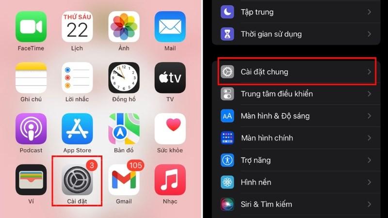 Vào cài đặt chung để cập nhật lên iOS mới