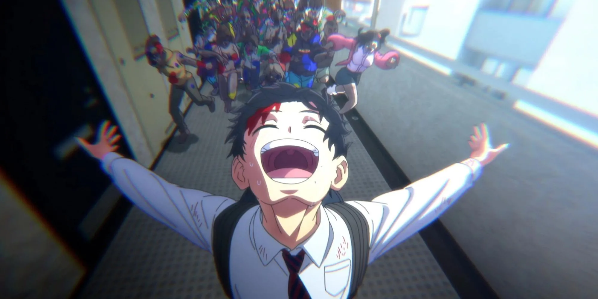 Akira Tendou vui vẻ chạy trốn zombie trong Zom 100 Bucket List Of The Dead
