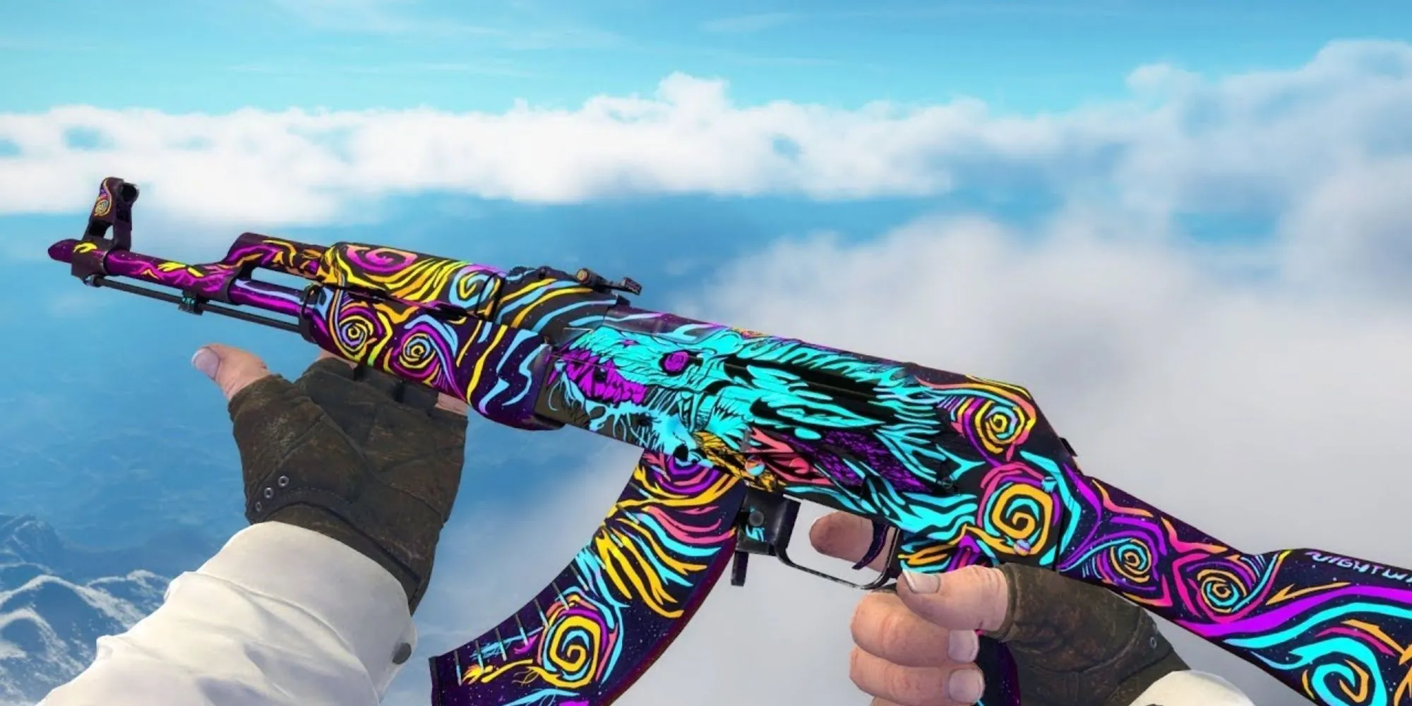 Ảnh cận cảnh skin AK47 Nightwish trong Counter-Strike 2 với họa tiết ma mị