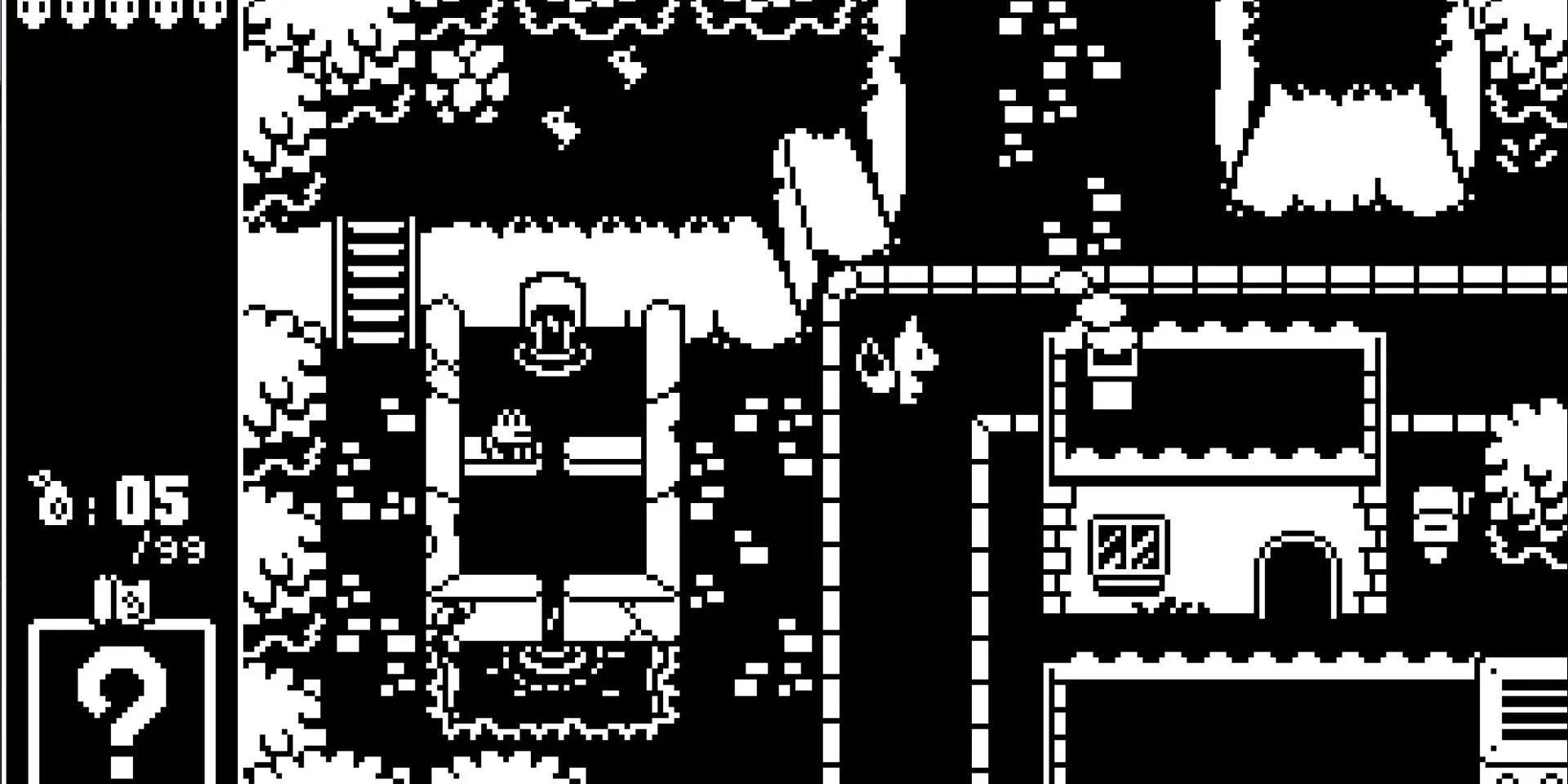 Ảnh chụp màn hình game Master Key thể hiện nhân vật đang khám phá một thị trấn pixel nhộn nhịp
