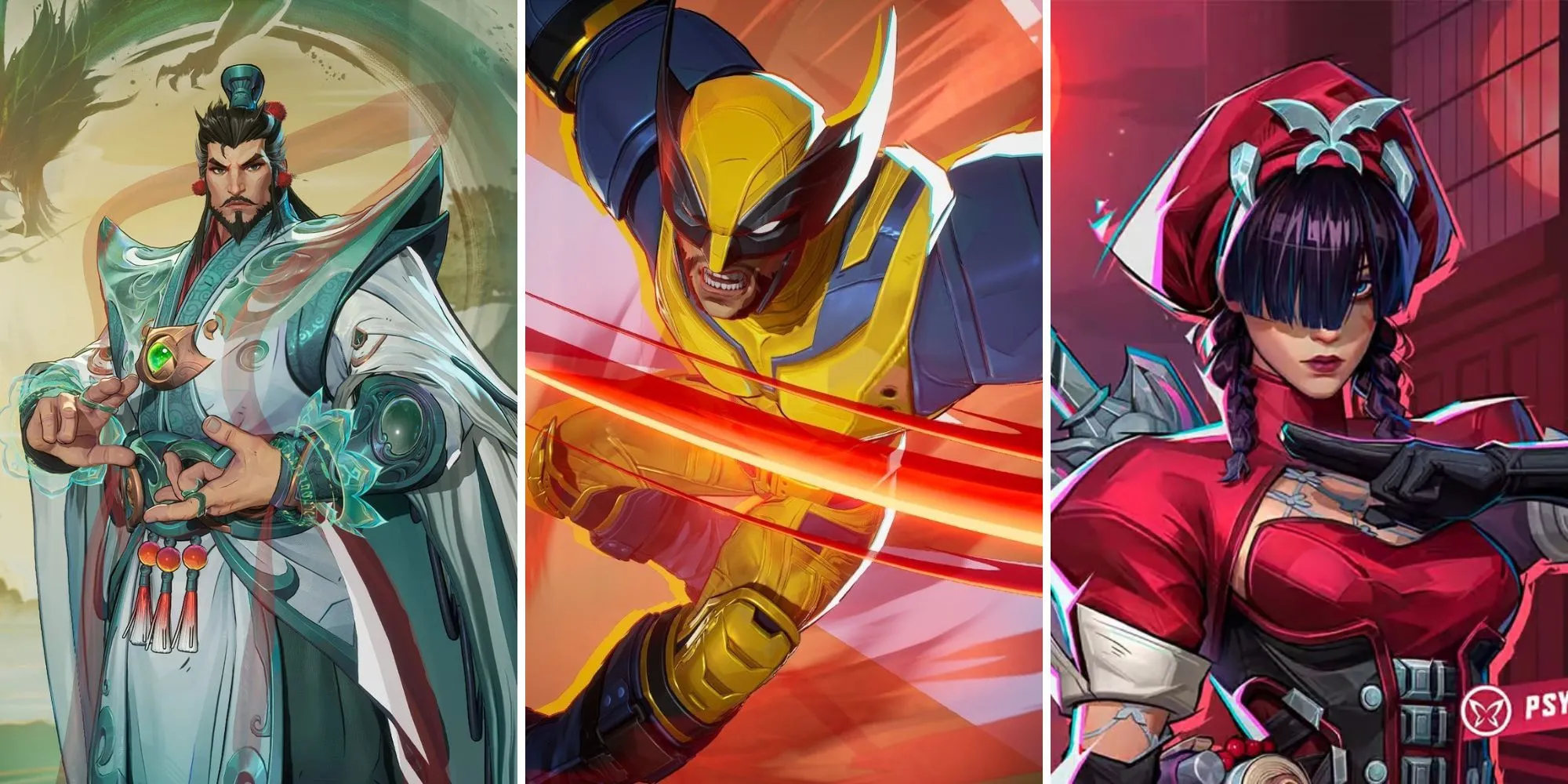 Ba nhân vật Marvel Rivals: Doctor Strange, Wolverine và Psylocke trong các bộ skin ấn tượng