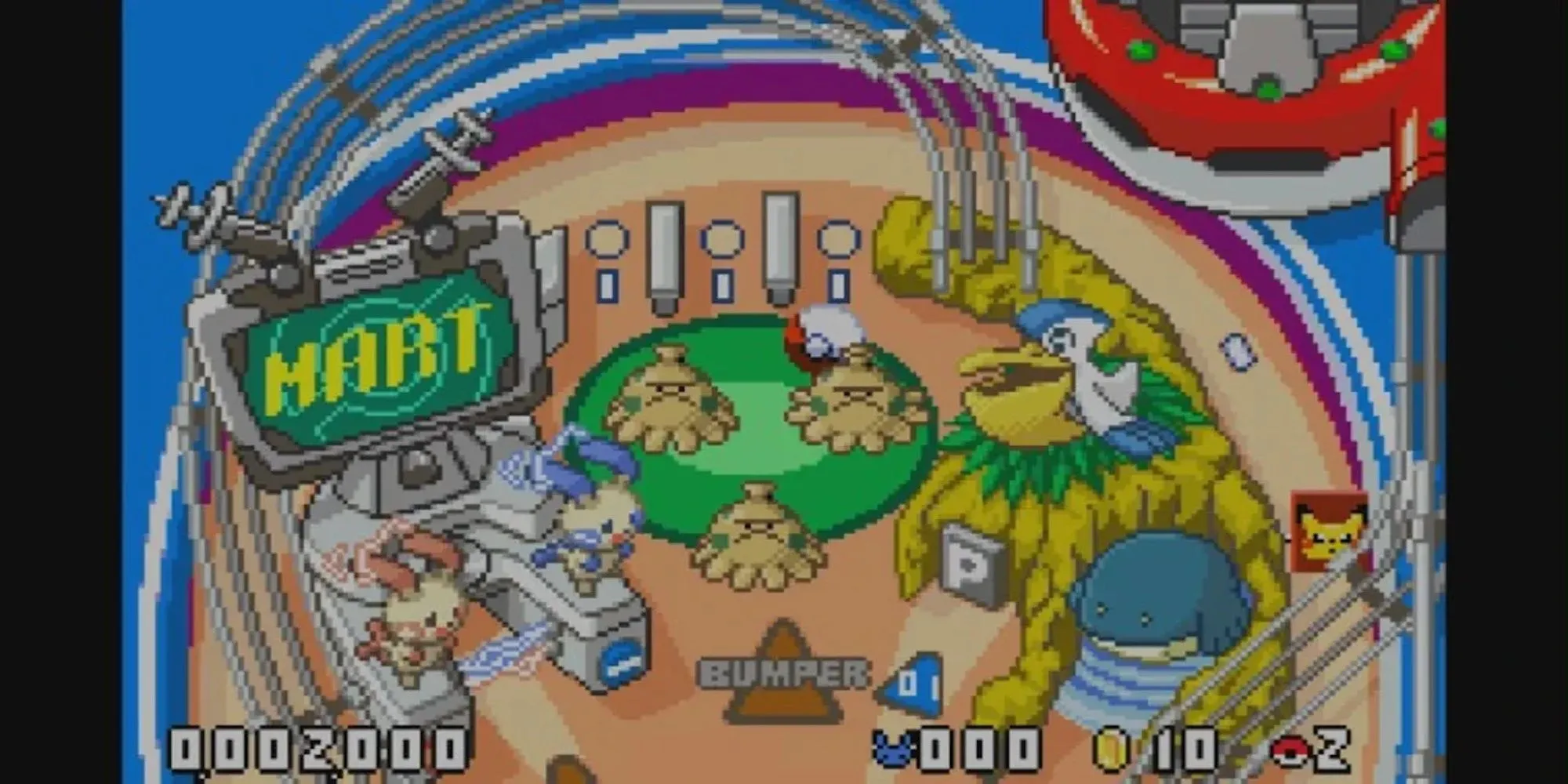 Bàn pinball trong game Pokémon Pinball Ruby &amp; Sapphire với hình ảnh Pokémon
