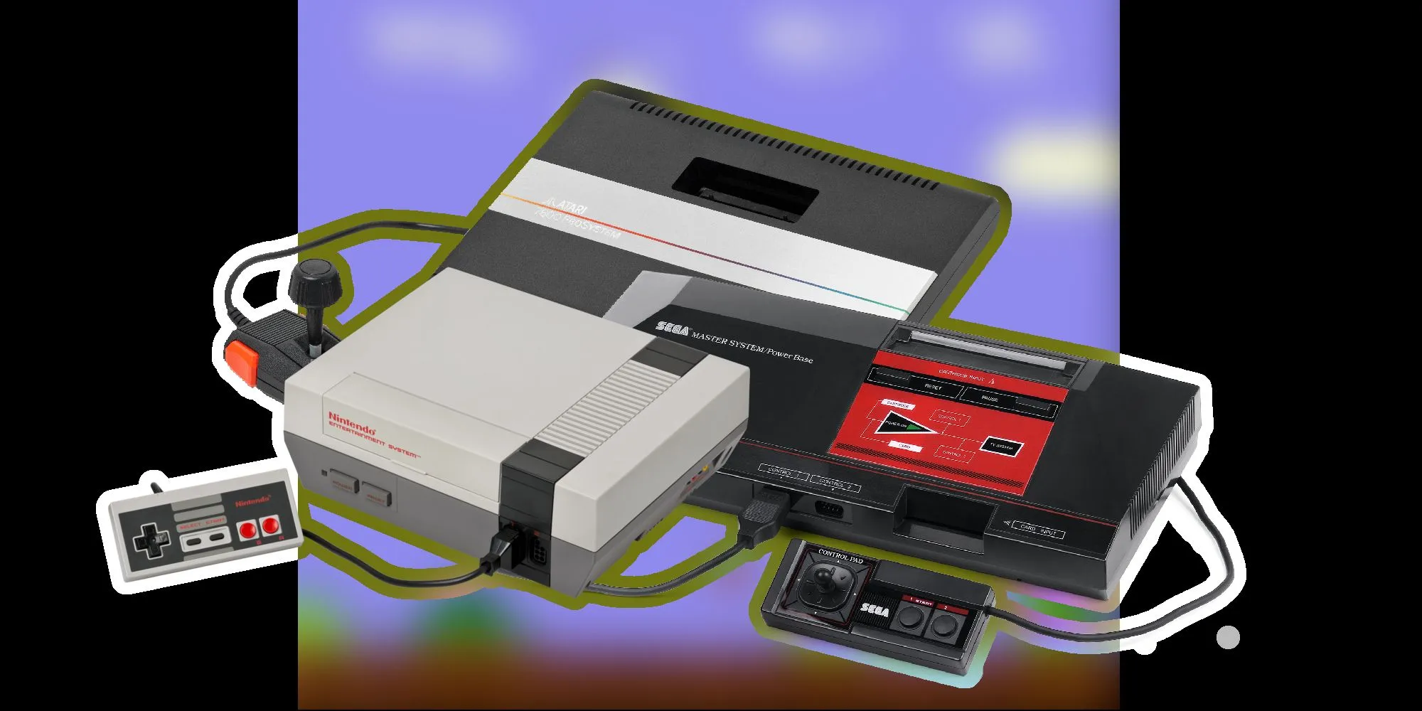 Các console thế hệ thứ ba, gồm NES, Atari 7800 và Sega Master System.
