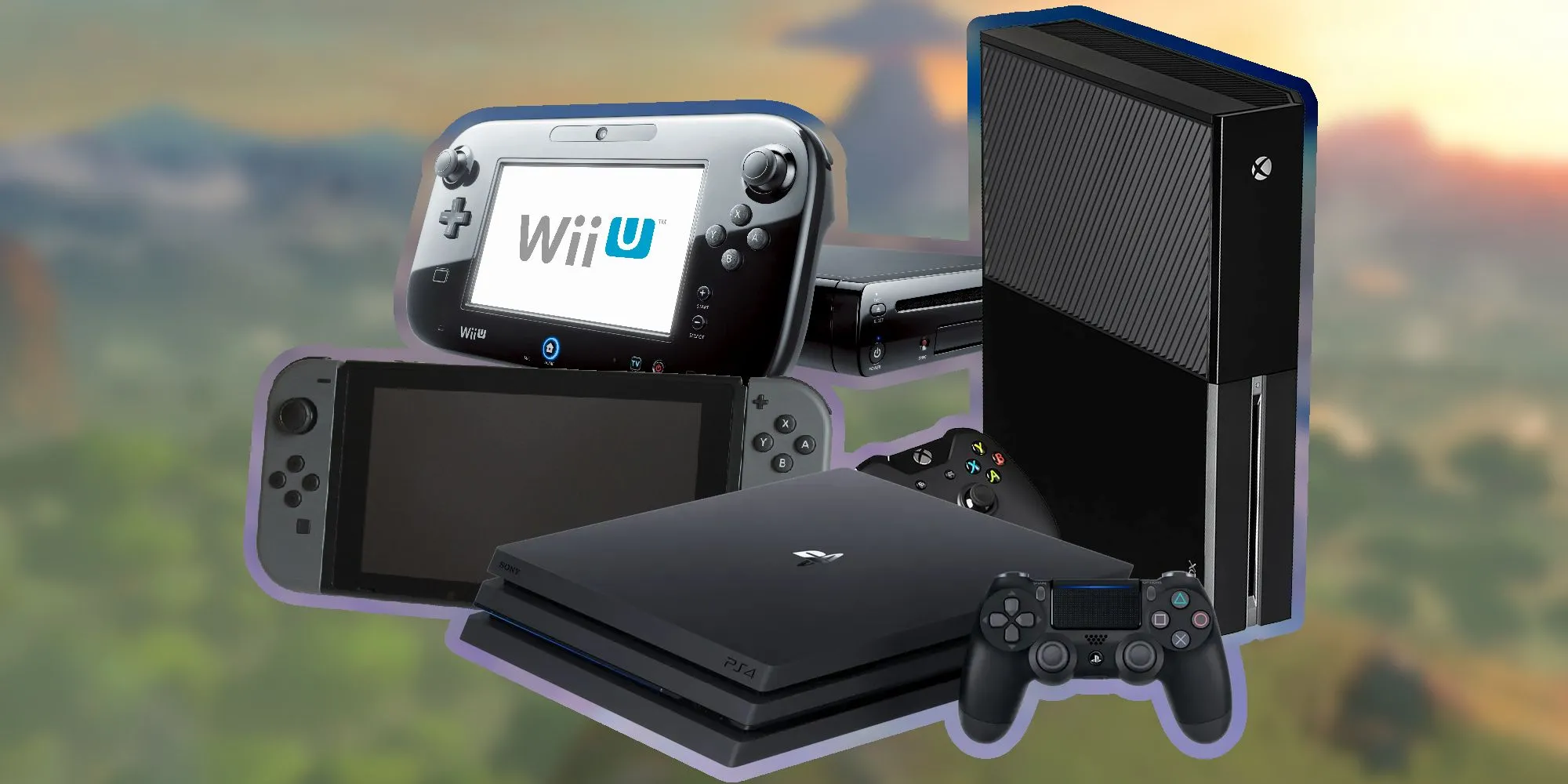 Các console thế hệ thứ tám: PS4, Switch, Wii U và Xbox One.