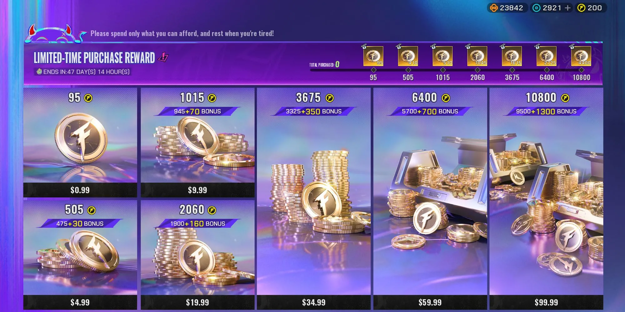Các gói FragPunk Coins và giá tương ứng trong cửa hàng game