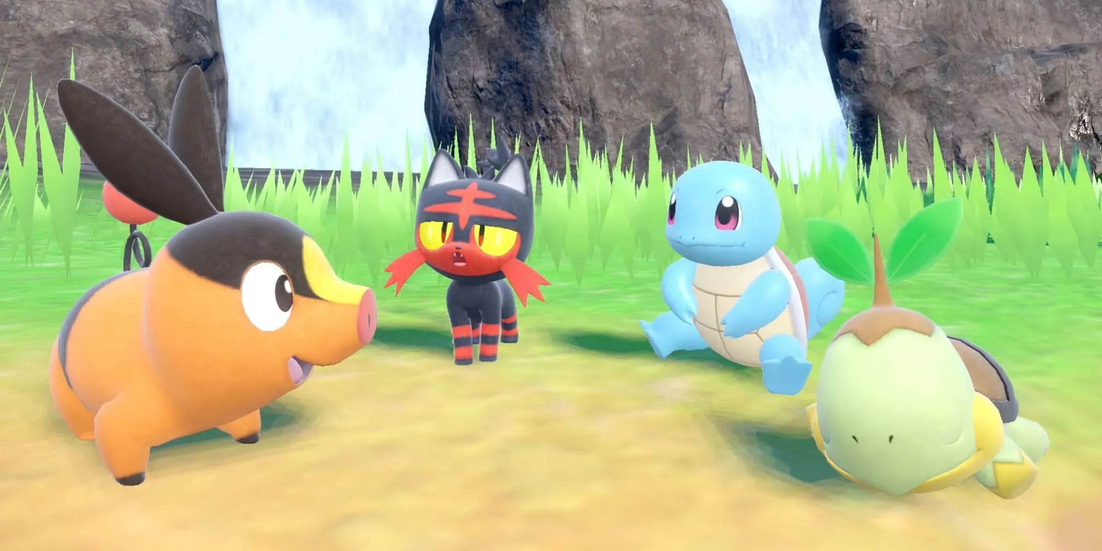 Các Pokémon khởi đầu Tepig, Litten, Squirtle và Turtwig trong Pokémon Scarlet and Violet