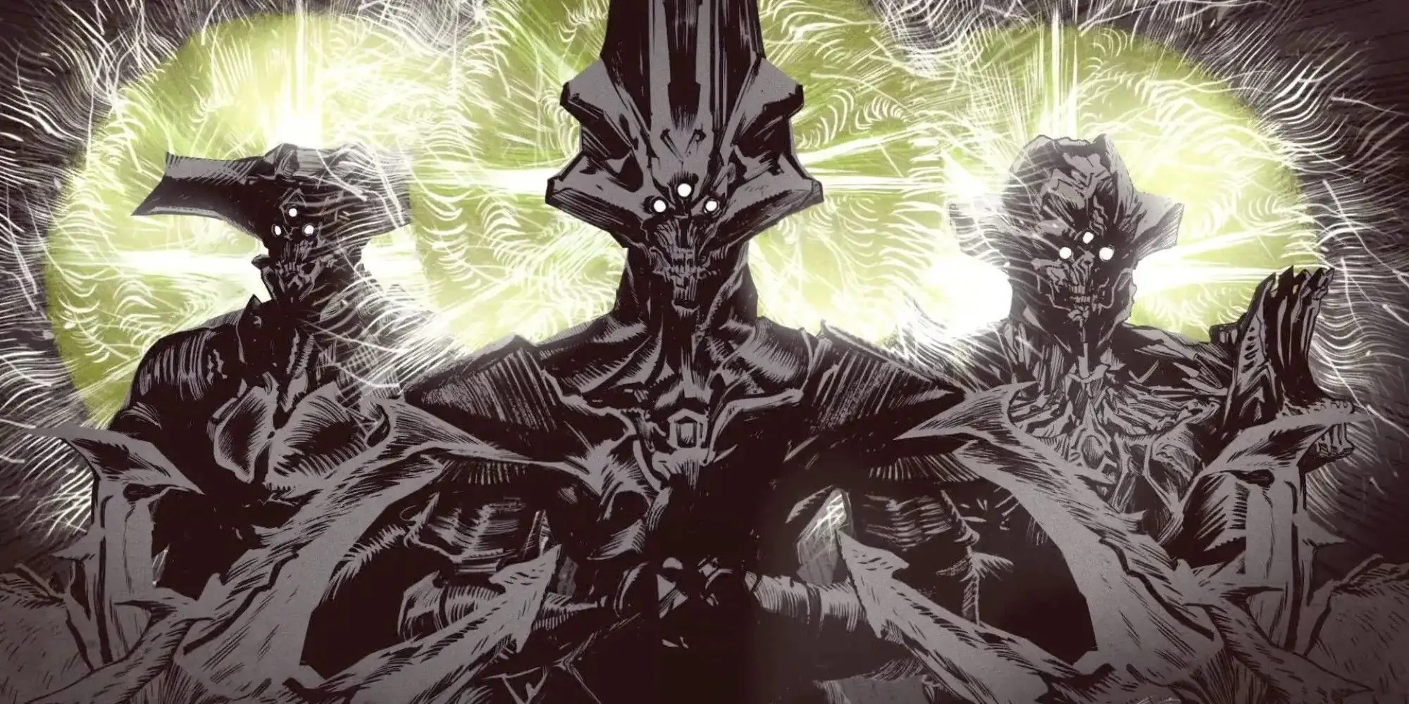 Các vị thần Hive trong Destiny 2: Oryx, Savathûn và Xivu Arath đứng cạnh nhau