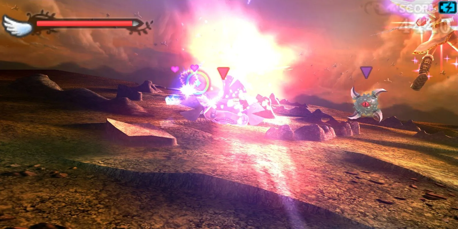Cảnh chiến đấu trong game hành động Kid Icarus: Uprising trên Nintendo 3DS