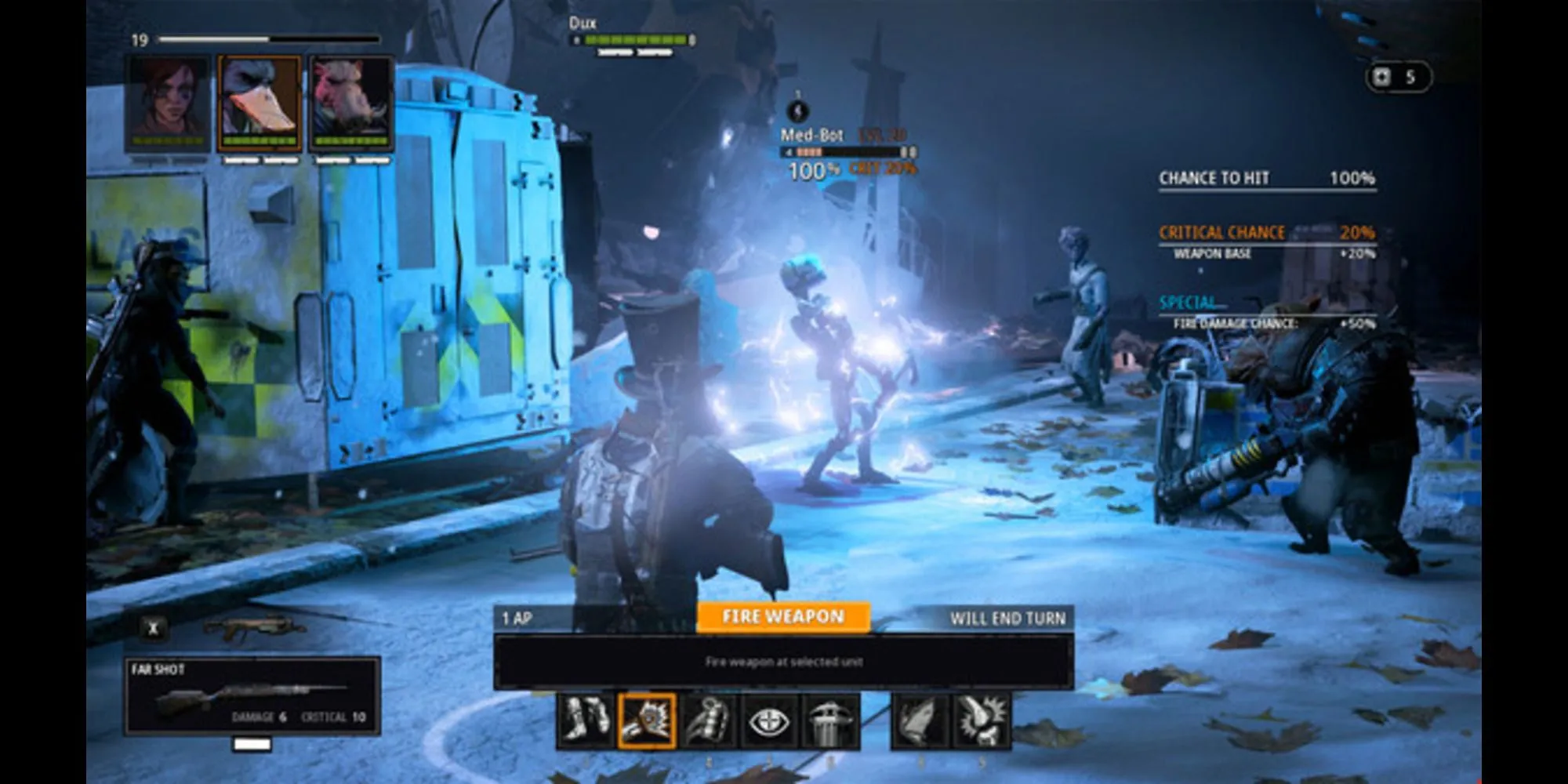 Cảnh chiến đấu trong Mutant Year Zero với các nhân vật dị nhân sử dụng vũ khí