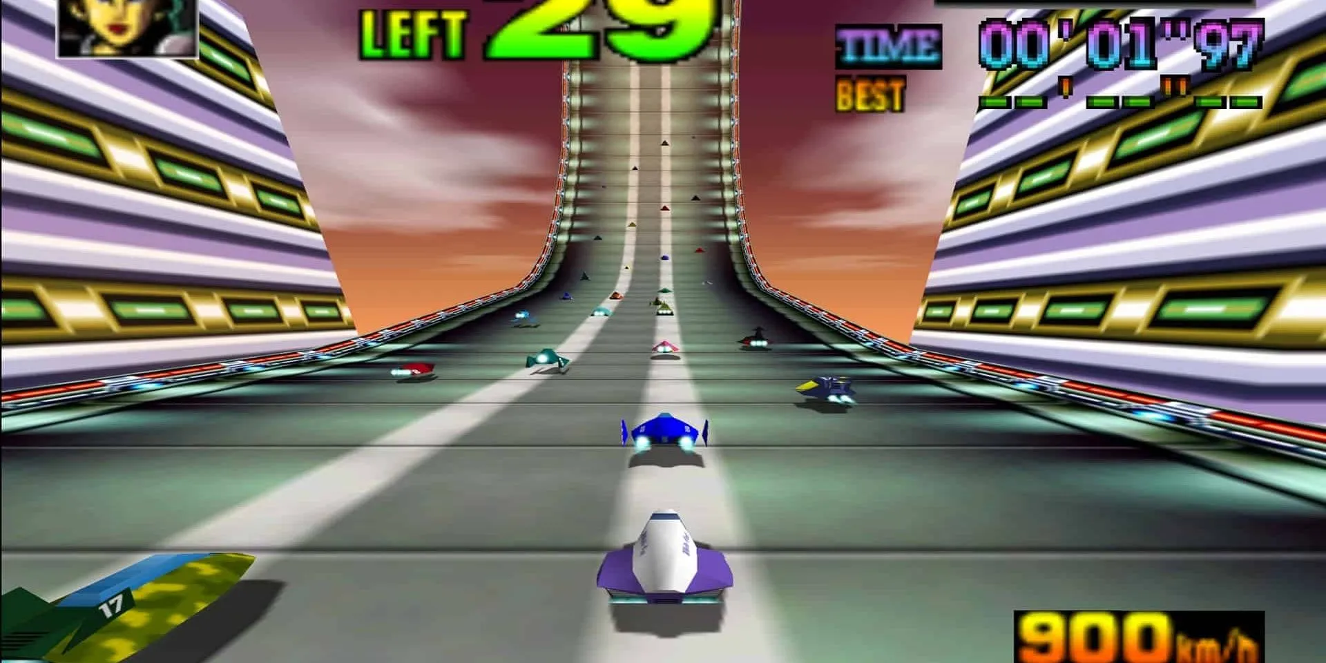 Cảnh đua tốc độ cao trong game F-Zero X, một series đua xe Nintendo kinh điển