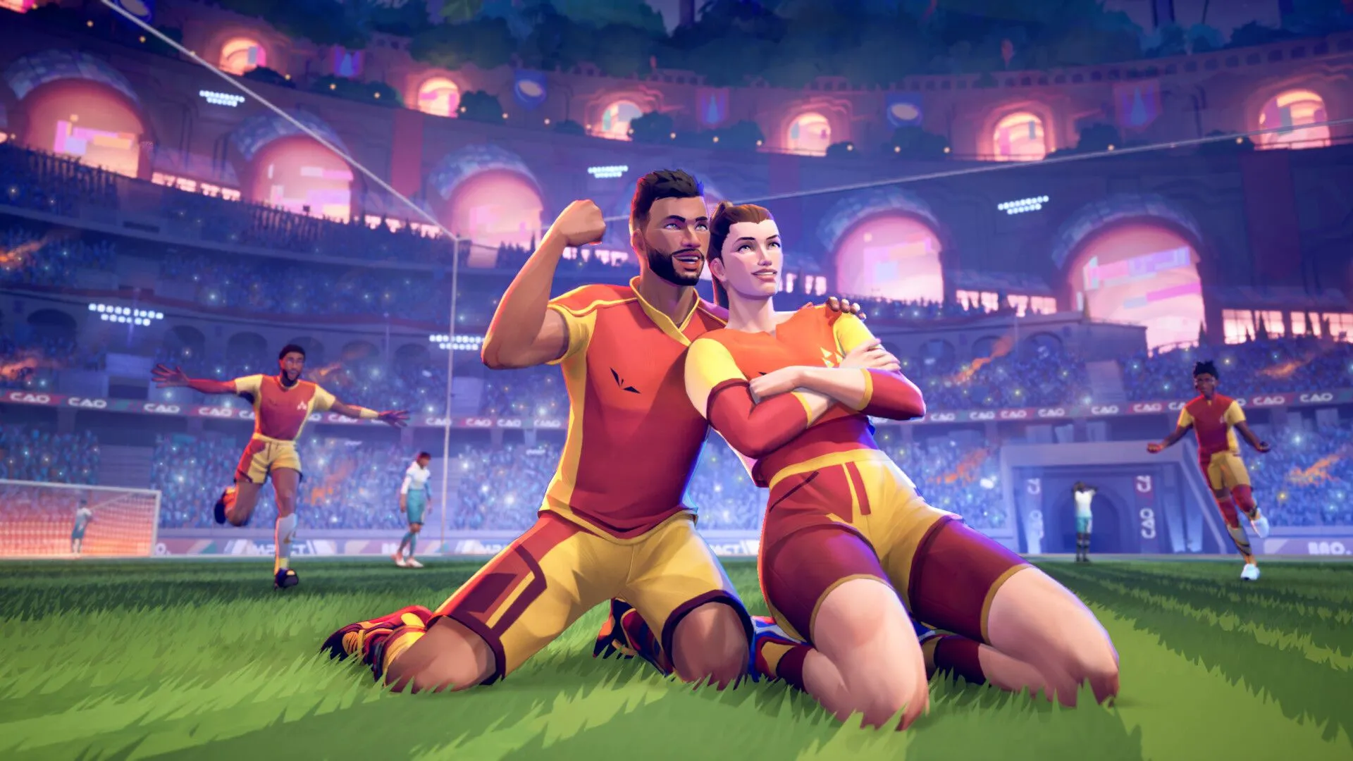 Cảnh gameplay 5v5 sôi động trong Rematch, tựa game bóng đá arcade của SloClap