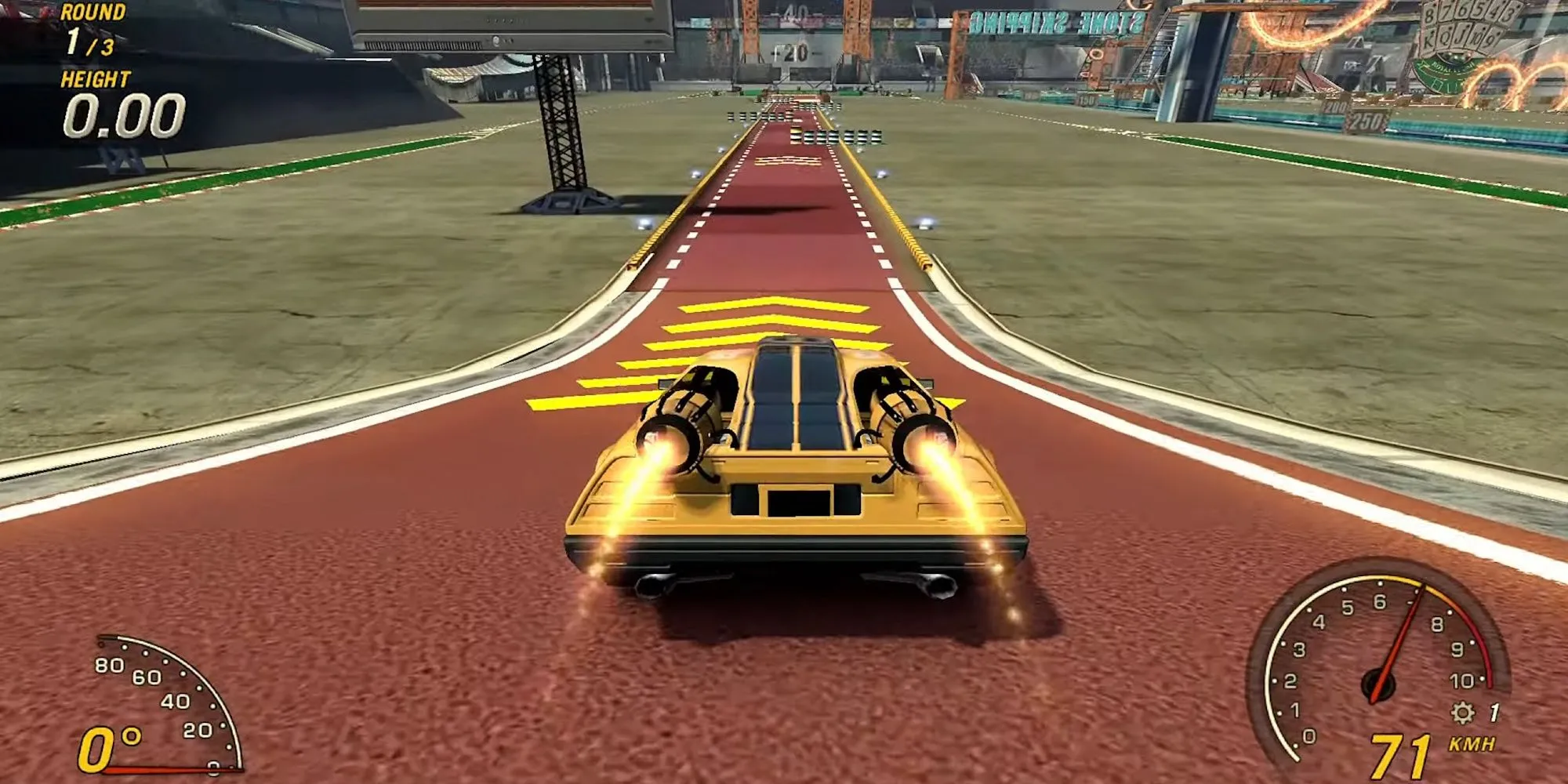 Chế độ biểu diễn mạo hiểm trong game FlatOut Ultimate Carnage với xe bay qua vòng lửa