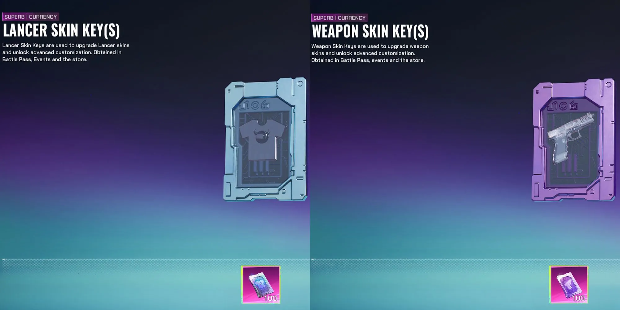 Chìa khóa Skin Lancer và Chìa khóa Skin Vũ khí dùng để nâng cấp skin trong FragPunk