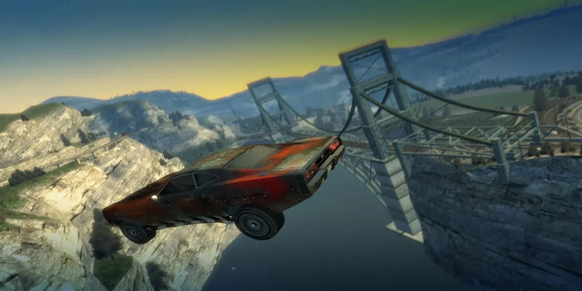 Chiếc xe cơ bắp màu vàng lao đi trong thành phố của Burnout Paradise