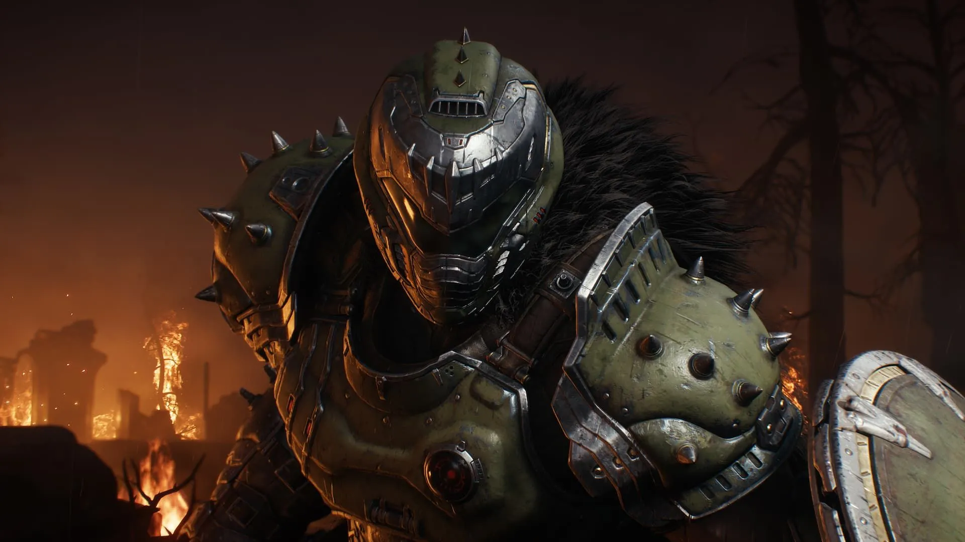 Chiến binh Doom Slayer với khiên trong Doom: The Dark Ages, tựa game hành động sắp có trên Xbox Play Anywhere