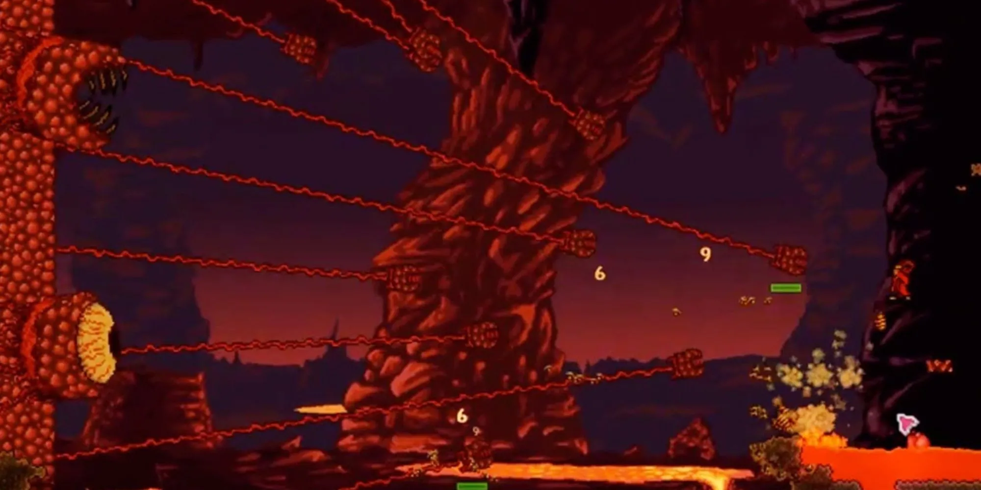 Chiến đấu với boss Wall of Flesh ở Địa Ngục trong Terraria