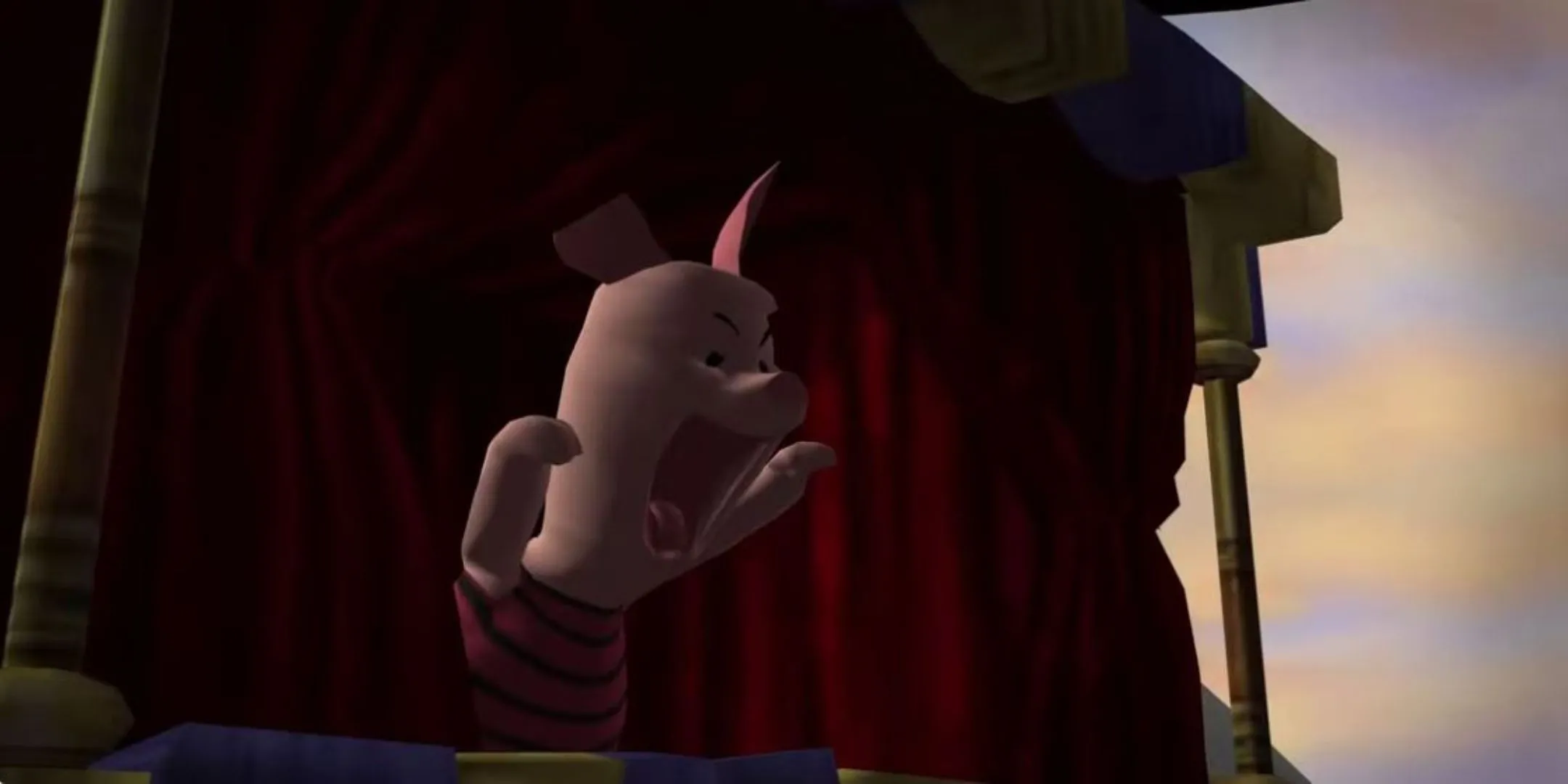 Chú Lợn Con Piglet đang hét lên một cách dũng cảm trong game Piglet's Big Game.