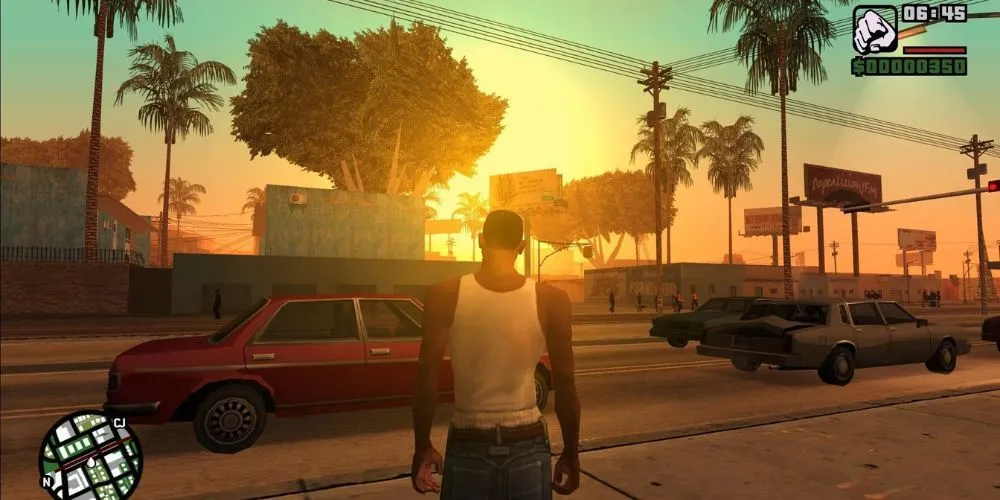CJ đứng trước ngôi nhà quen thuộc ở Grove Street trong GTA San Andreas phiên bản Los Santos