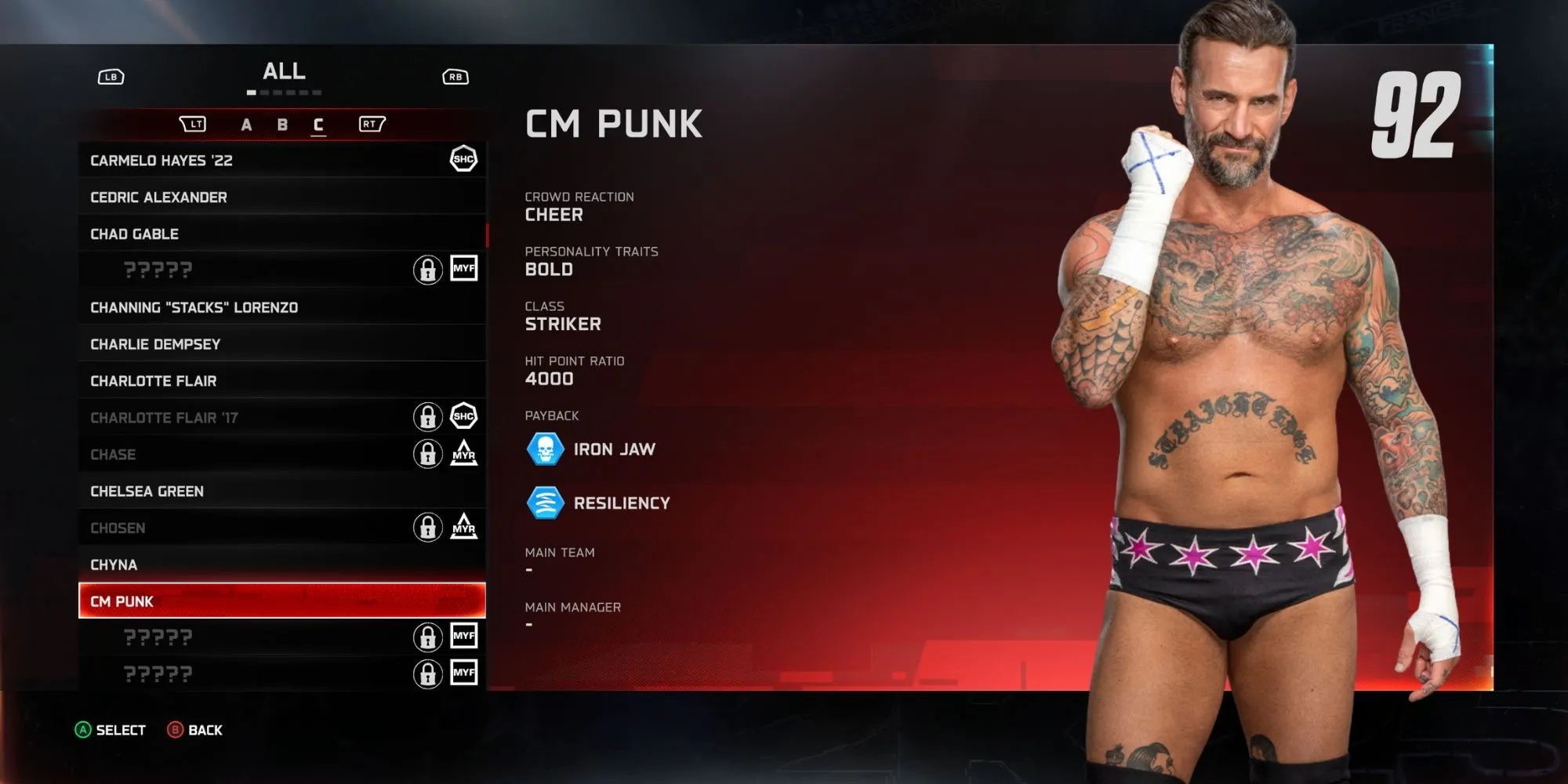 CM Punk, một Striker nổi bật trong WWE 2K25, với phong thái tấn công nhanh nhẹn
