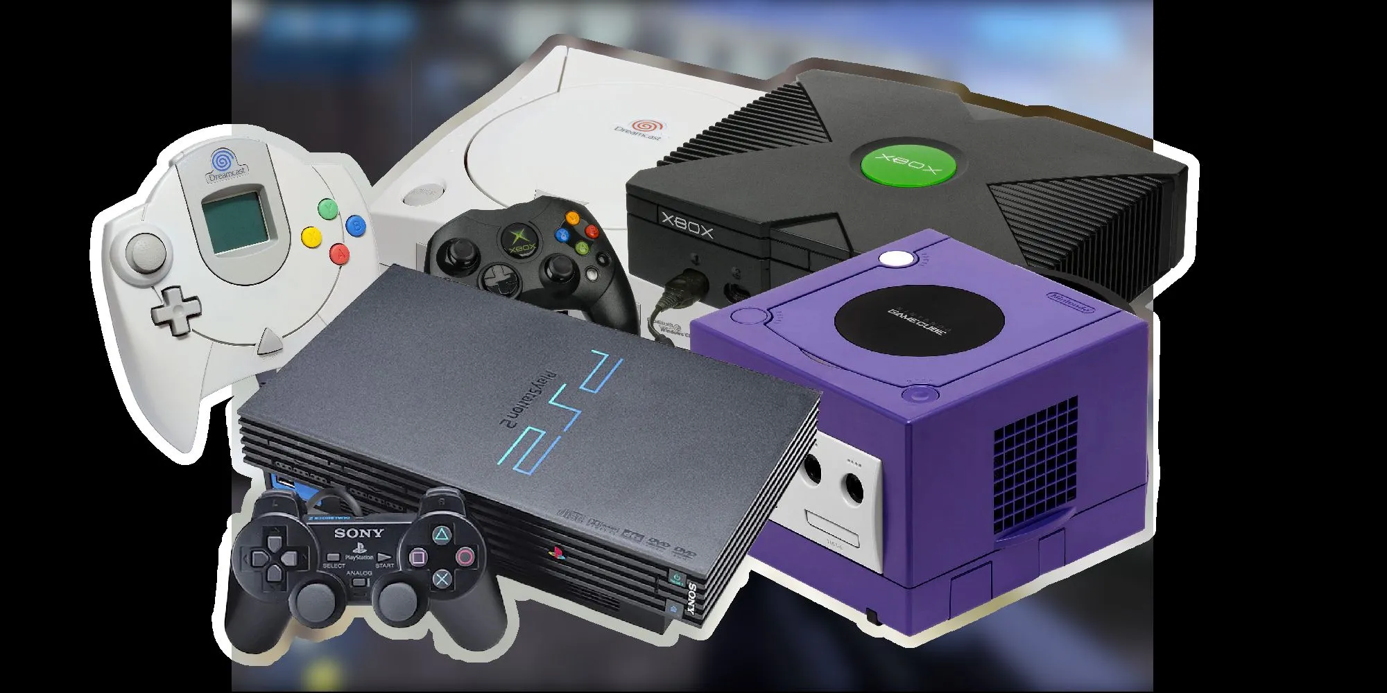 Console thế hệ thứ sáu: Dreamcast, PS2, GameCube và Xbox.