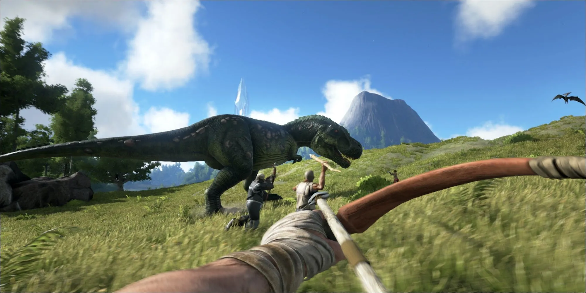 Cung thủ nhắm bắn khủng long bạo chúa T-Rex trong ARK: Survival Evolved