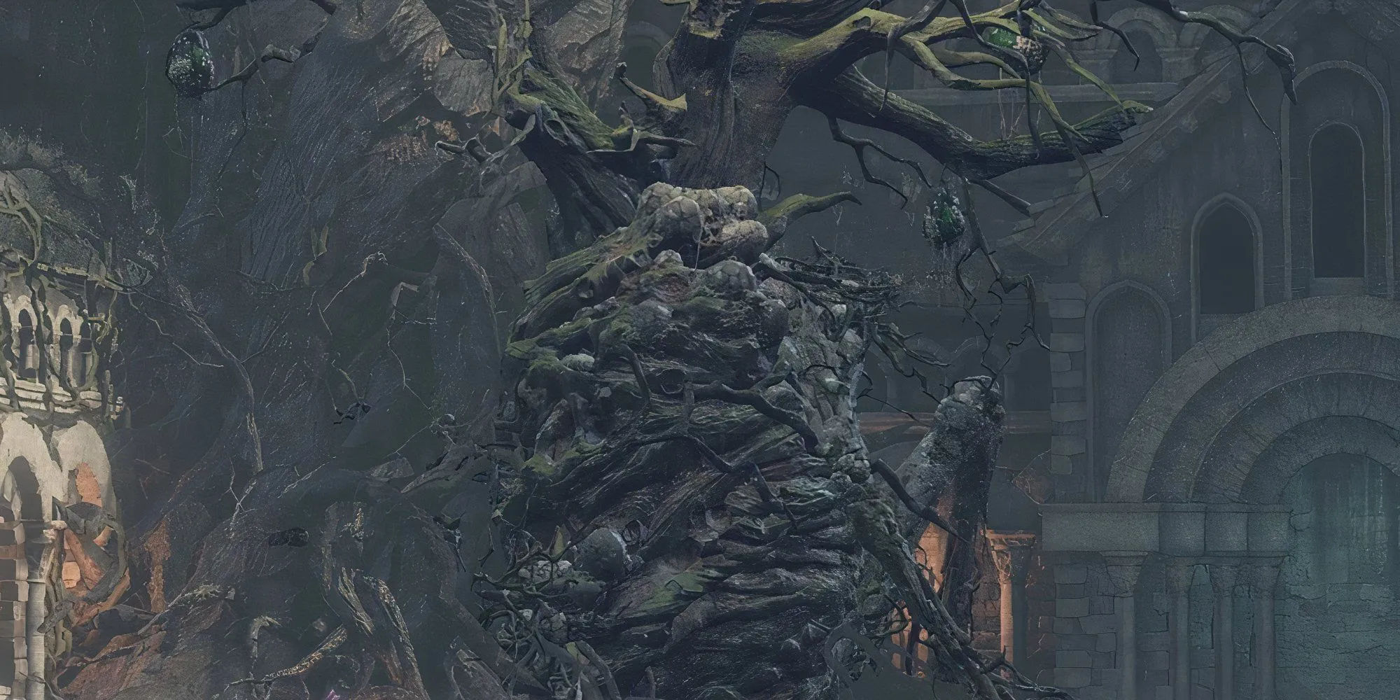 Curse-Rotted Greatwood trong Dark Souls 3 với các bọc mủ dễ bị tổn thương