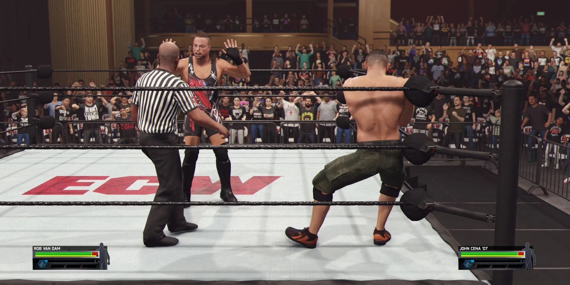 Đô vật RVD thực hiện đòn đánh lén sau khi chain wrestling kết thúc trong WWE 2K25