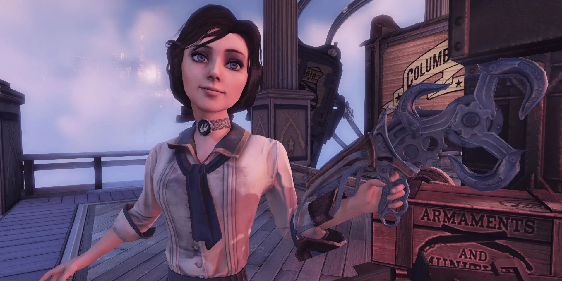Elizabeth with a SkyHook in BioShock Infinite