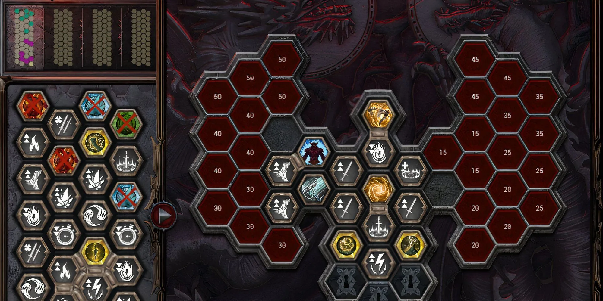 Giao diện Ancestral Grid trong Dragonkin The Banished với nhiều ô kỹ năng đã được mở khóa