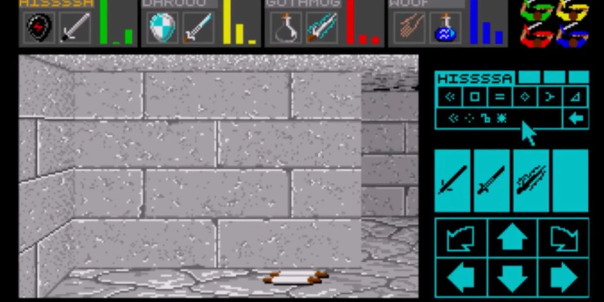 Giao diện game Dungeon Master (1987) hiển thị cách kết hợp rune để tạo phép thuật, hệ thống đã truyền cảm hứng cho nhiều game sau này