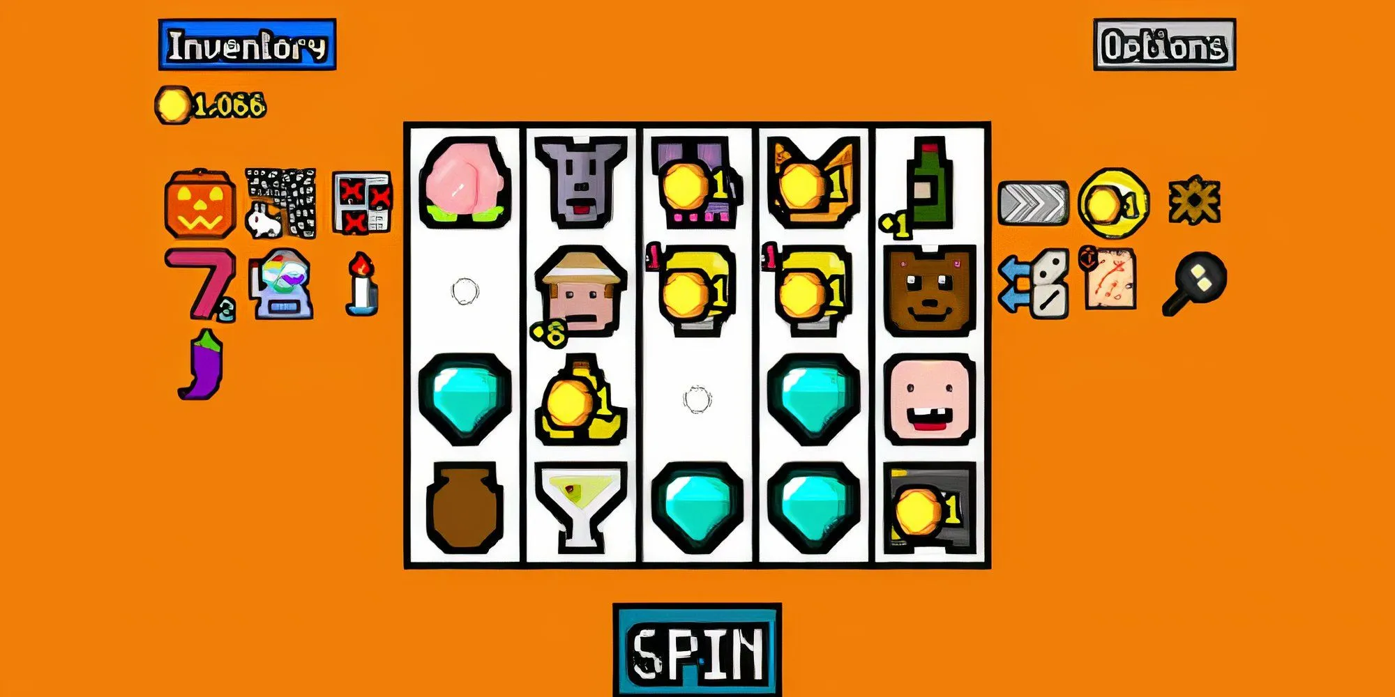 Giao diện game Luck be a Landlord với các biểu tượng trên máy đánh bạc và tiền thuê nhà