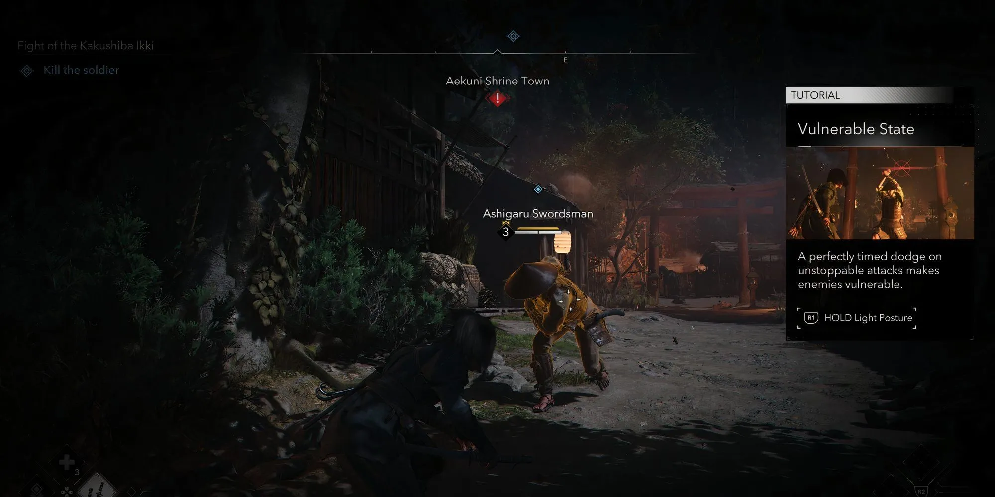 Giao diện hướng dẫn cơ chế Vulnerable State trong Assassin's Creed Shadows với nhân vật Naoe