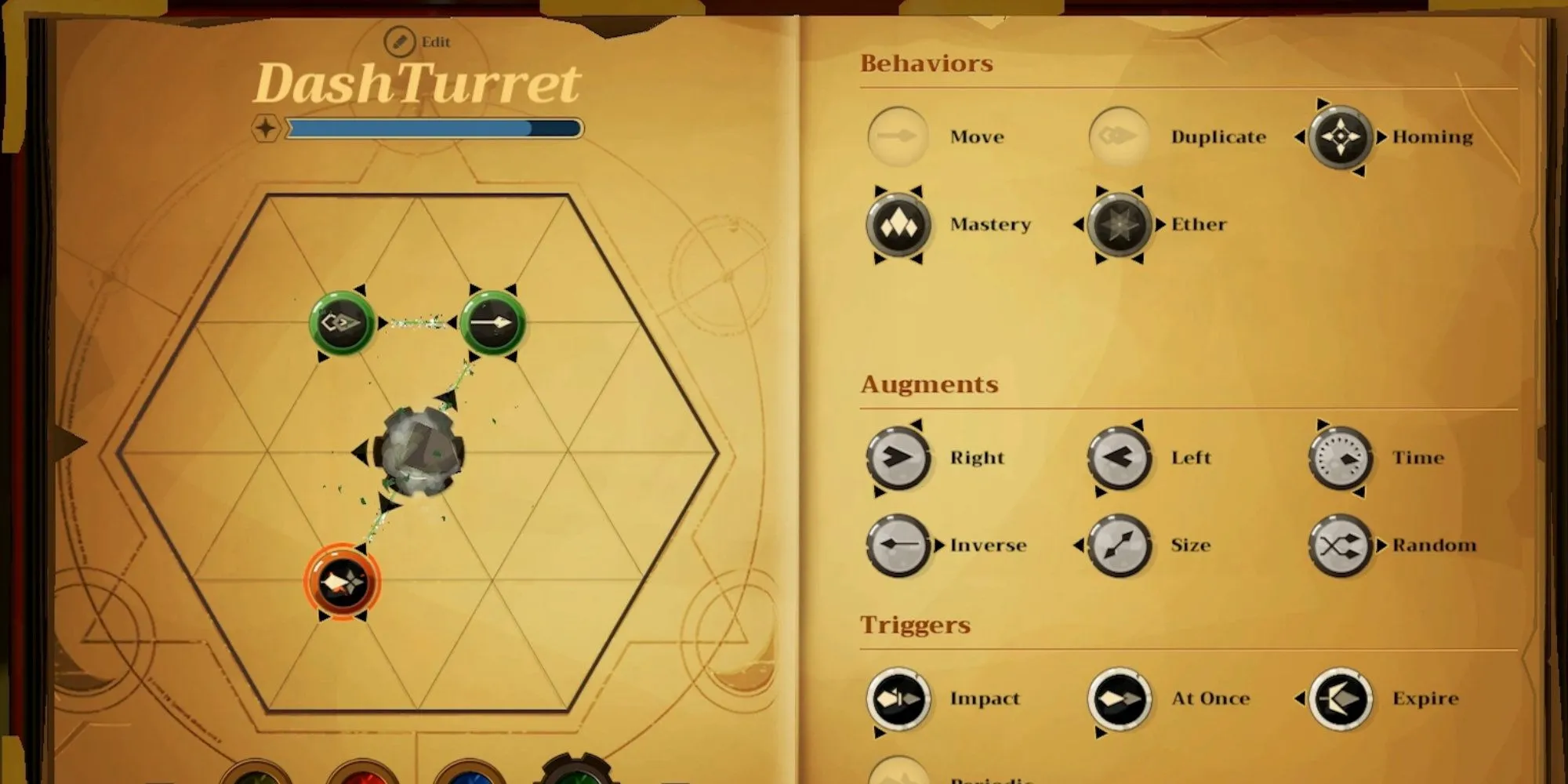 Giao diện kết hợp rune trên lưới hiệu ứng để sáng tạo phép thuật phức tạp trong Mages Of Mystralia