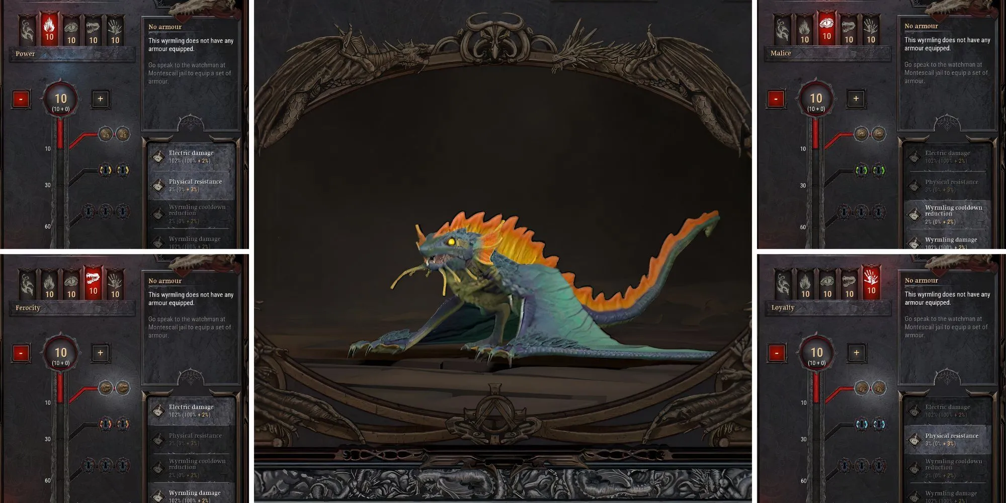 Giao diện phân bổ điểm kỹ năng cho Wyrmling trong Dragonkin The Banished