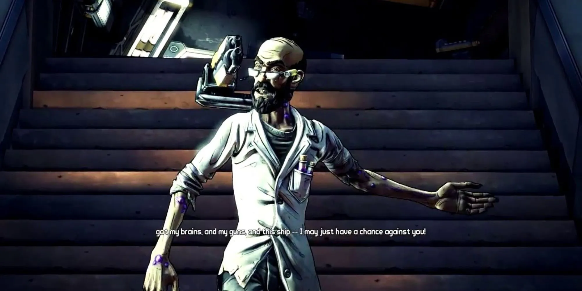 Giáo sư Nakayama, phản diện trong DLC của Borderlands 2, với vẻ mặt gian xảo