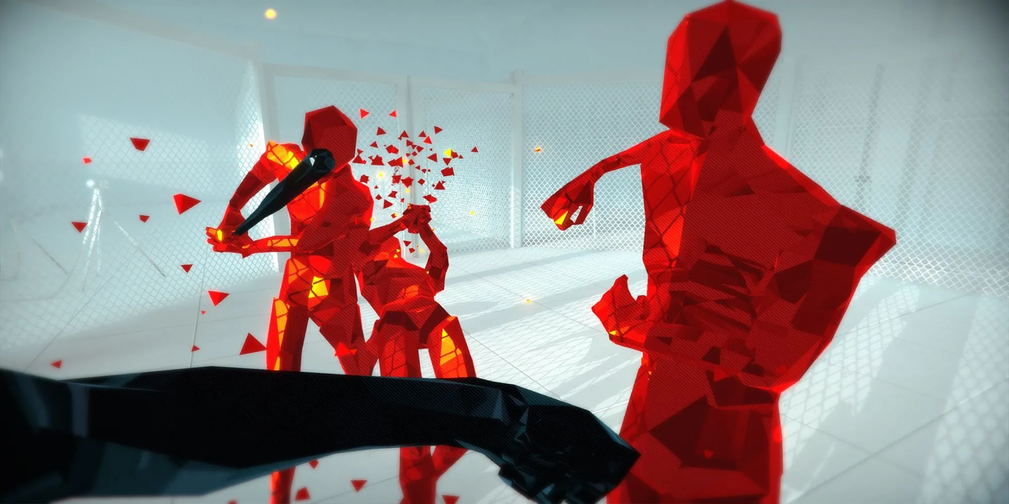 Góc nhìn thứ nhất trong game Superhot, thời gian dừng lại khi người chơi đứng yên
