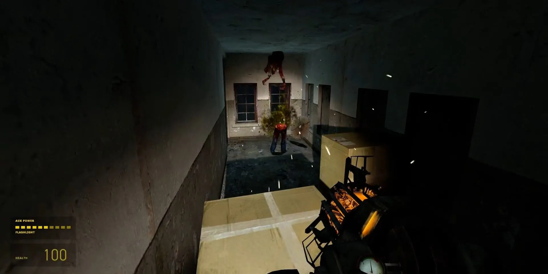 Gordon Freeman dùng Súng Hấp Dẫn tiêu diệt zombie bằng vật thể trong Half-Life 2.