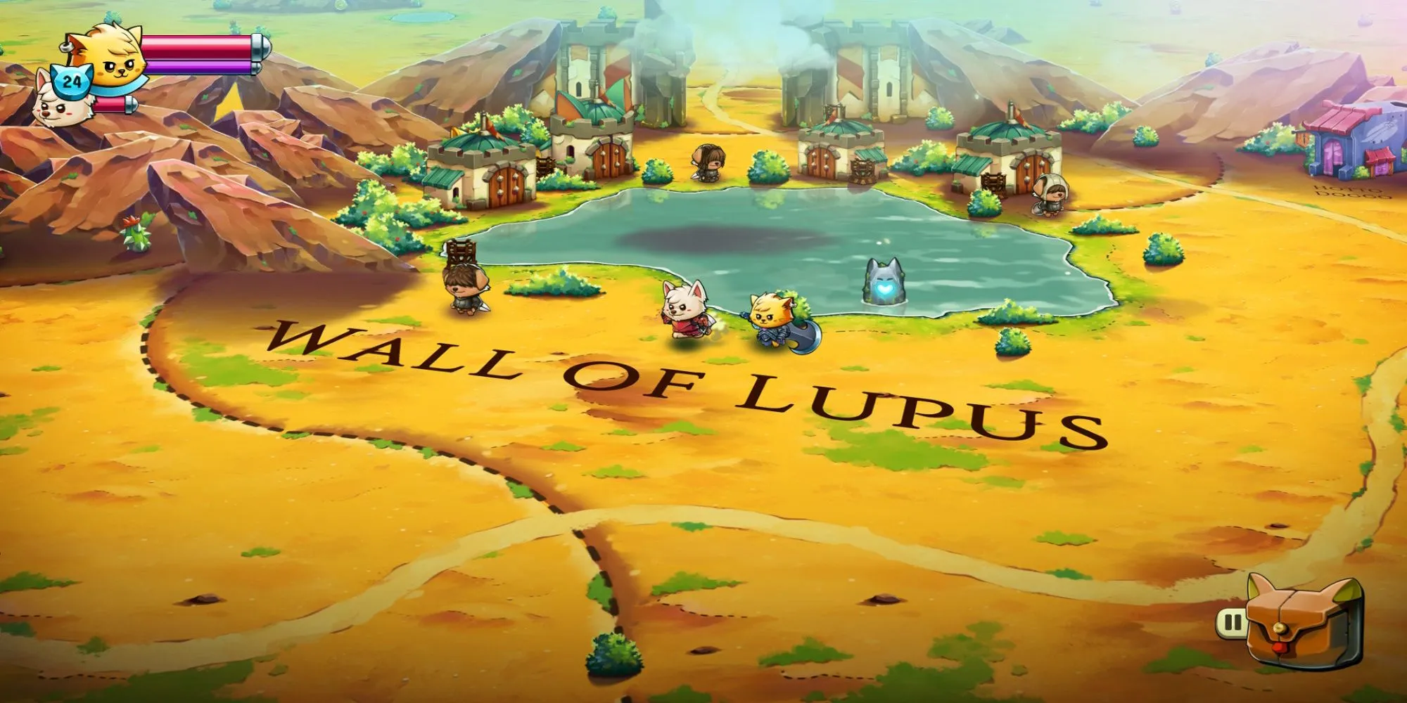 hai nhân vật mèo trong Cat Quest 2 chiến đấu với quái vật trên bản đồ thế giới