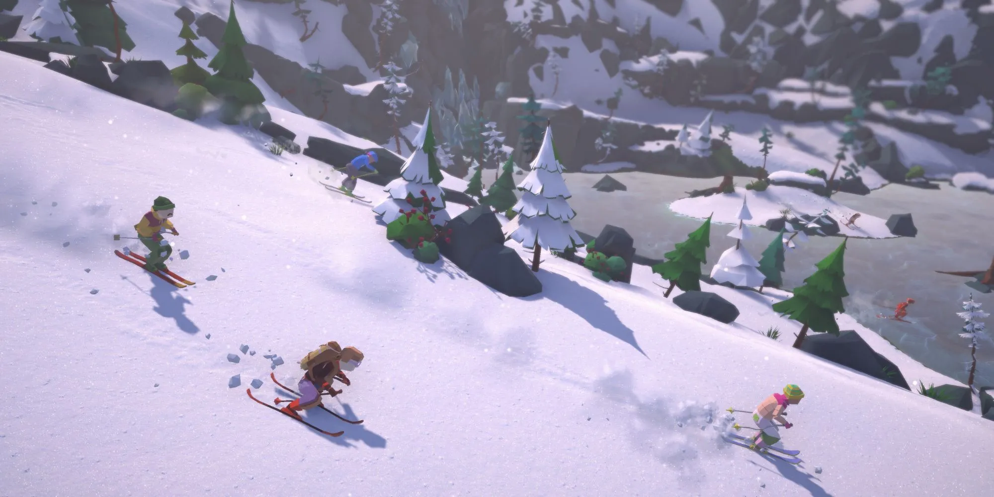 Hình ảnh đường trượt tuyết phủ đầy trong game Lonely Mountains: Snow Riders
