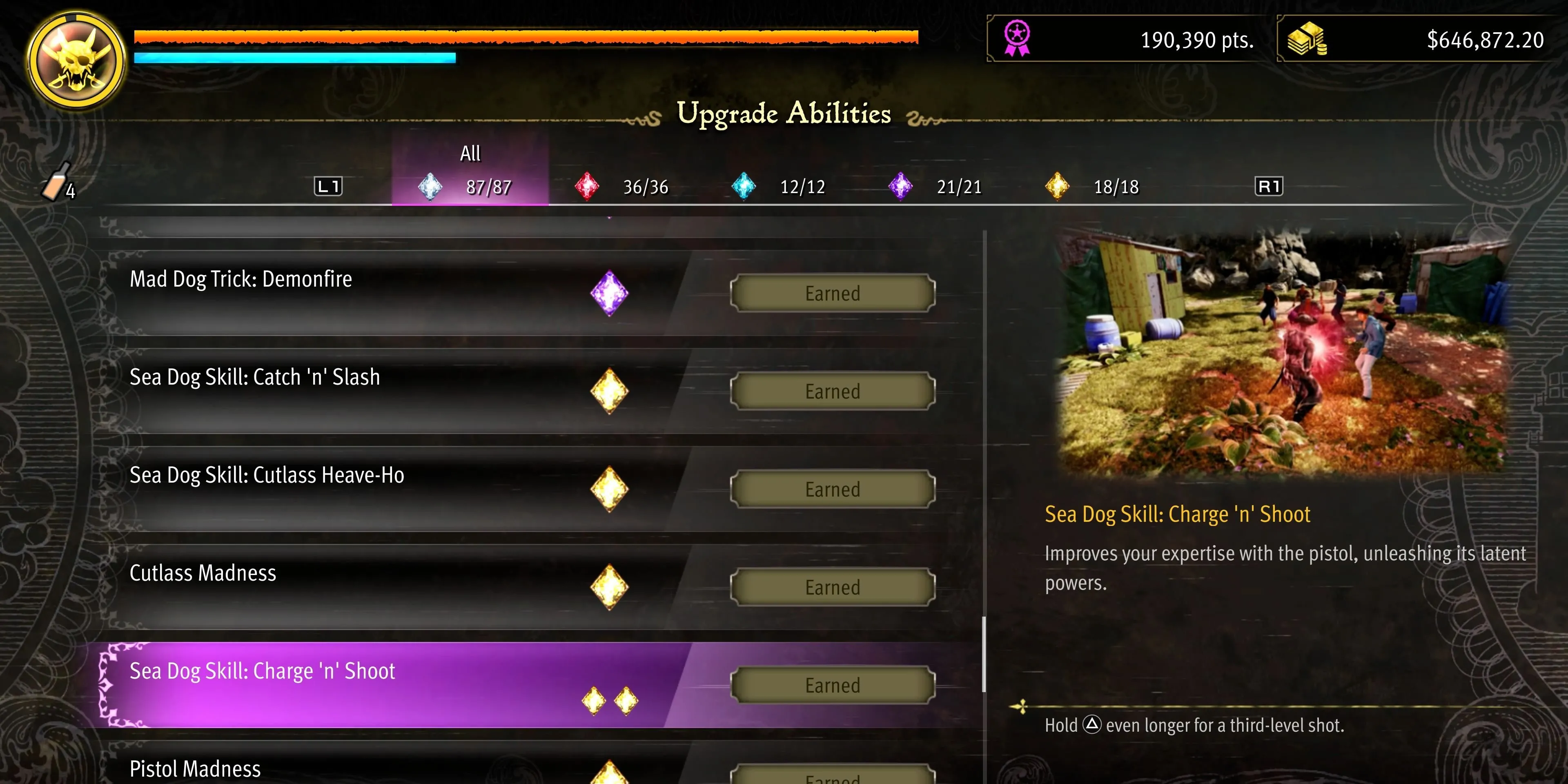 Hình ảnh Majima tụ lực bắn súng với kỹ năng Charge 'n' Shoot trong Pirate Yakuza