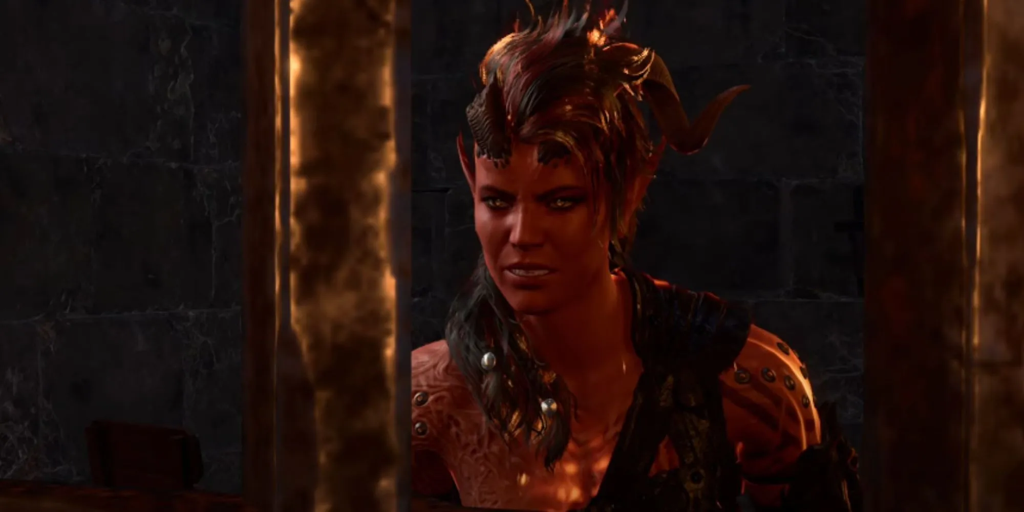 Hình ảnh nhân vật Karlach trong game Baldur's Gate 3, được lồng tiếng bởi Samantha Béart