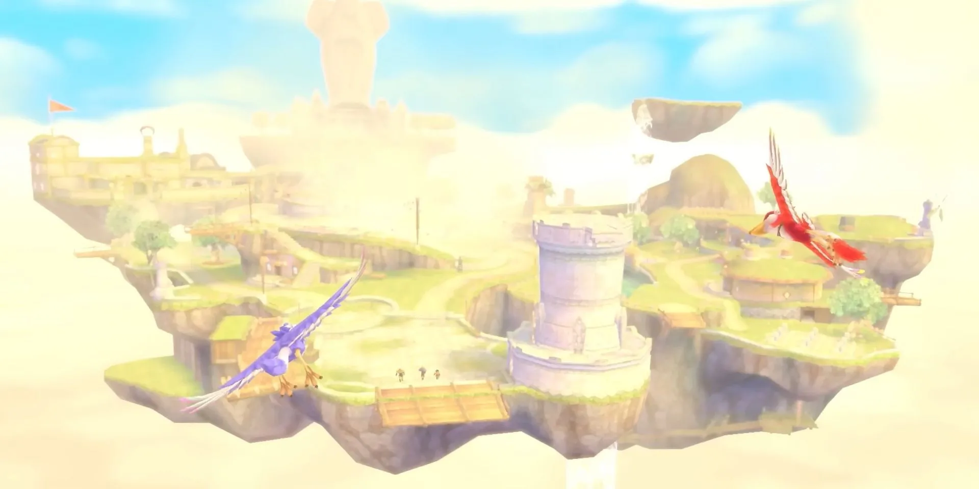 Hình ảnh những chú chim Loftwing bay về phía Skyloft trong The Legend of Zelda Skyward Sword.