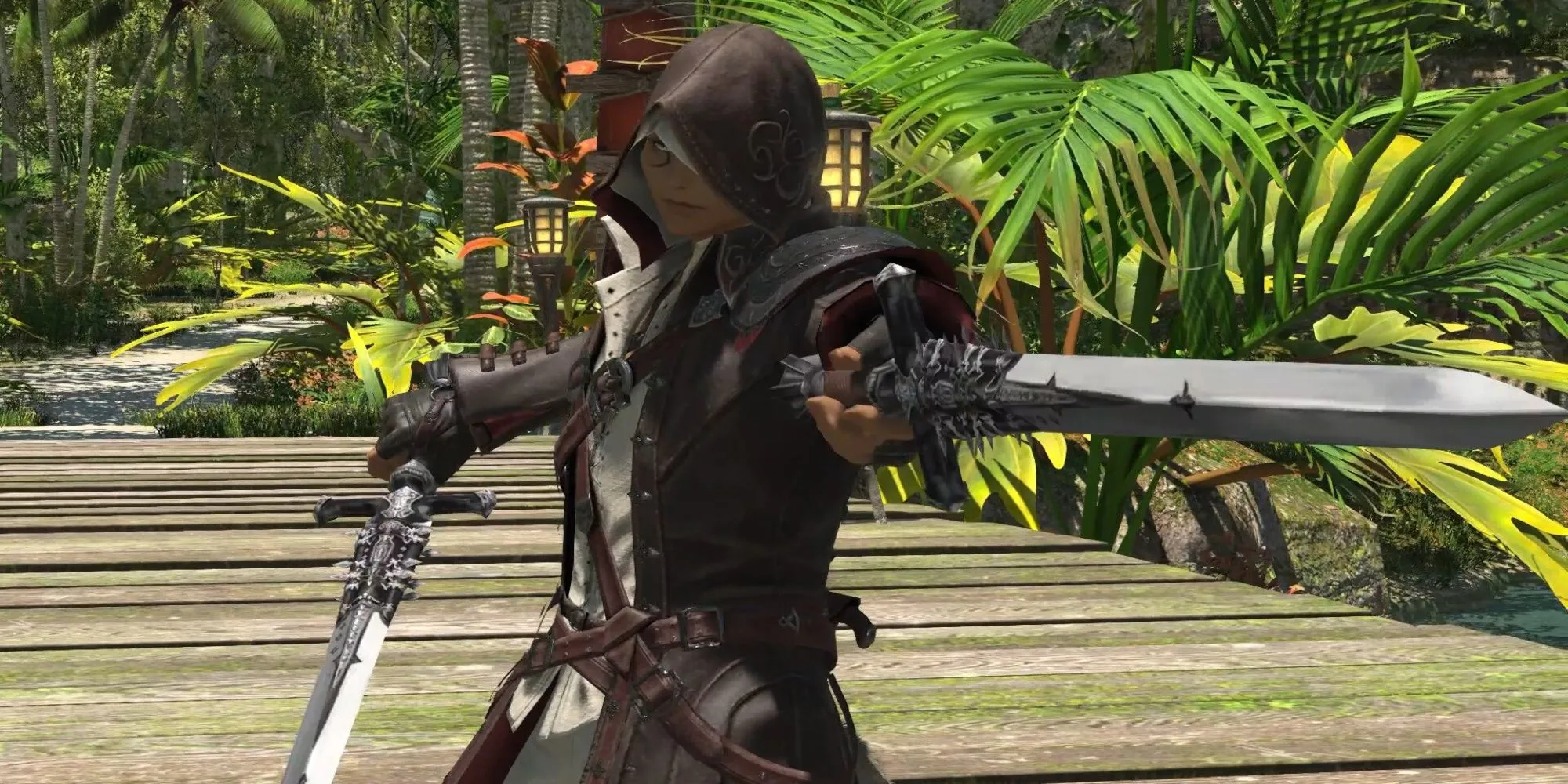 Hình ảnh quảng bá cho bản mở rộng Dawntrail của Final Fantasy XIV, nơi các hầm ngục mới chưa được áp dụng tính năng dịch chuyển boss.
