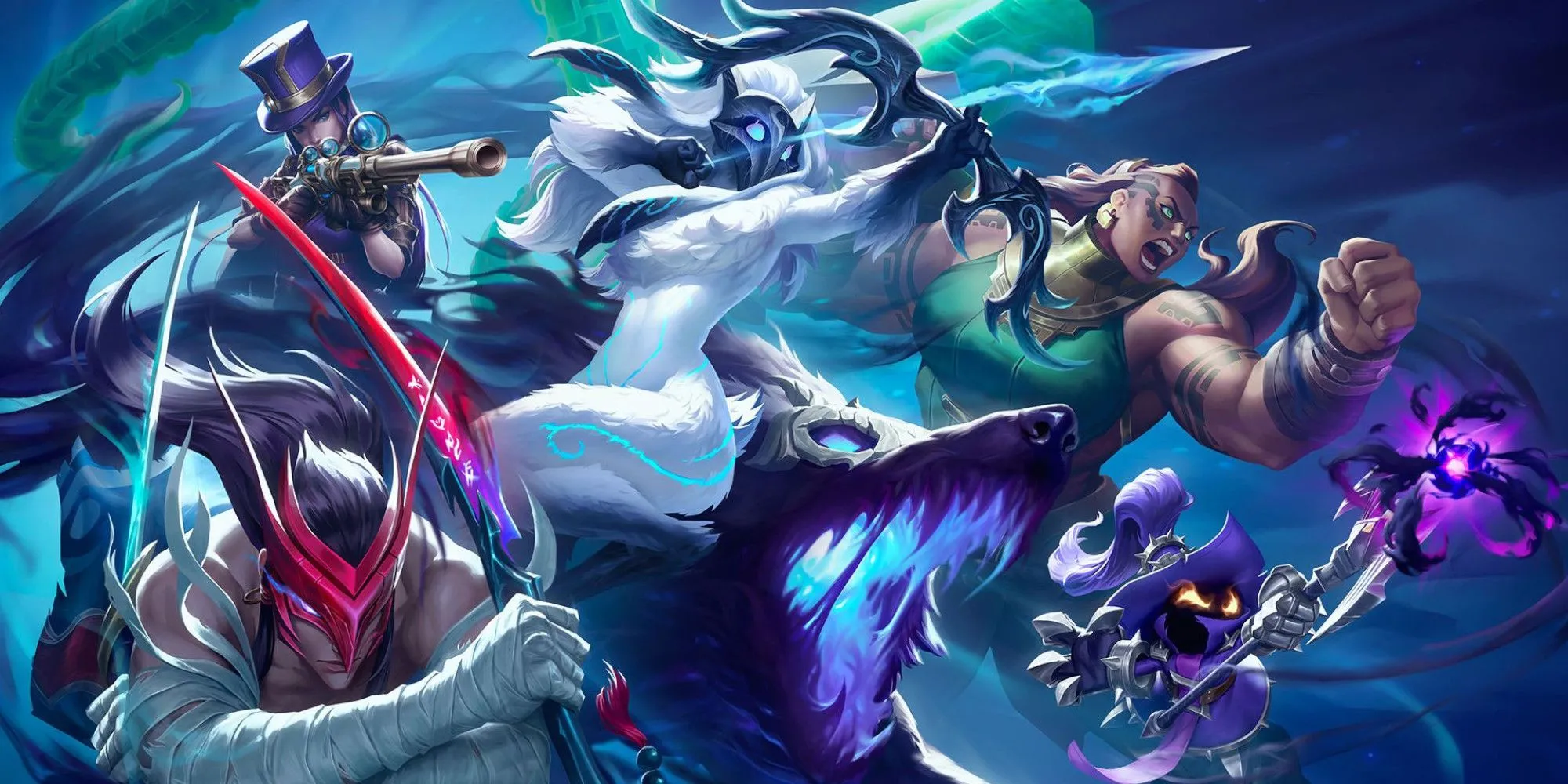 Hình ảnh quảng bá cho League of Legends với các vị tướng nổi bật trong trận chiến