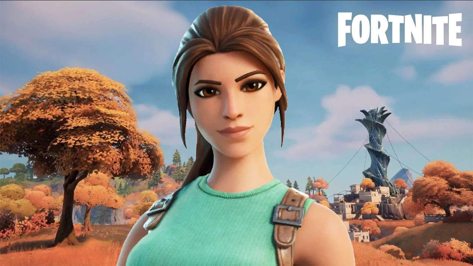 Hình ảnh skin Lara Croft trong Fortnite với trang phục thám hiểm quen thuộc