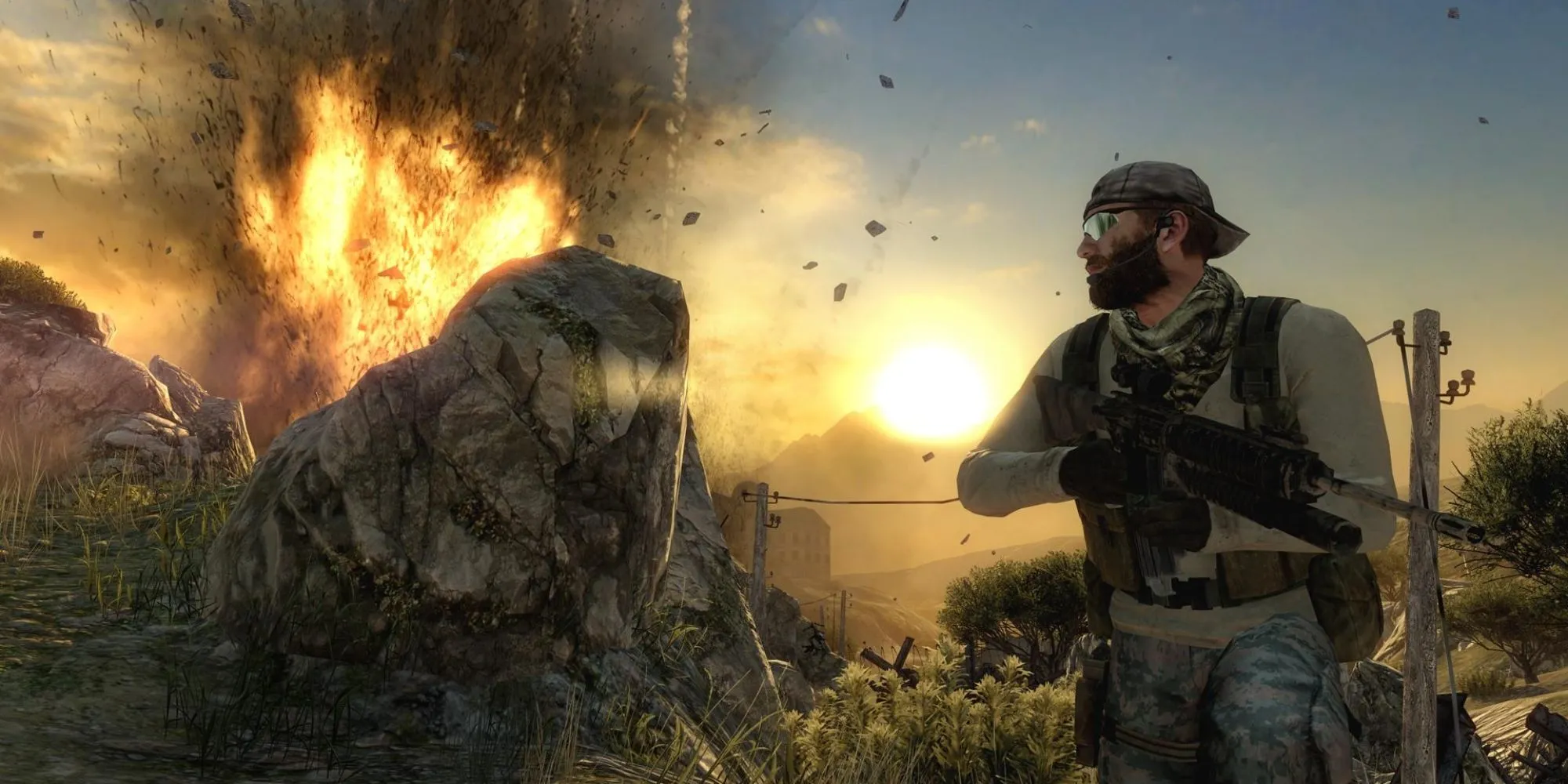 Hình ảnh trong game Medal of Honor 2010 với binh lính và khói lửa chiến trường