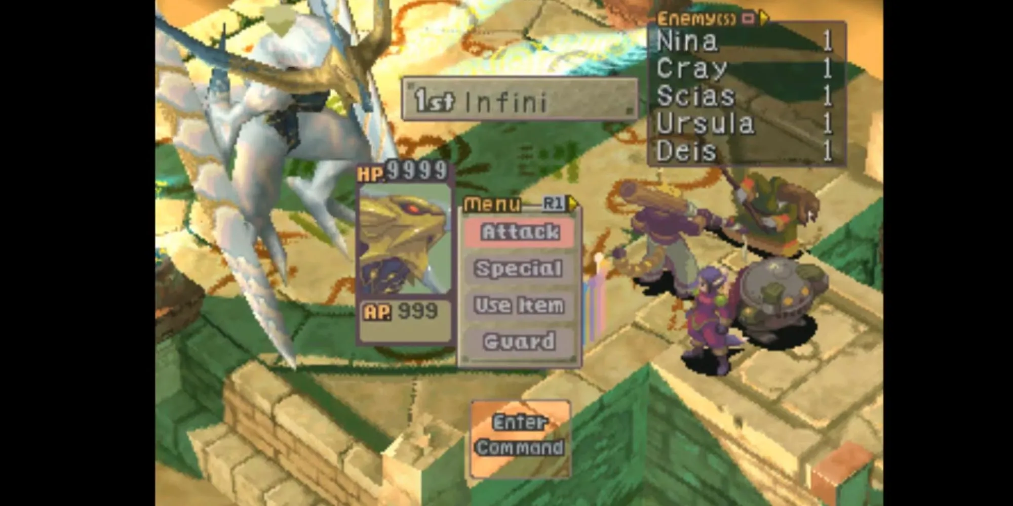 Infini, dạng rồng tối thượng trong Breath of Fire IV, đang đối đầu với nhóm của Ryu